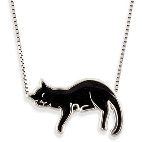 925 Sterling Silver Sleeping Cat Necklace Pet Lover Pendant for Women Handmade Polymer Clay Handcrafted Animal Jewelry, 16.5'' Chain