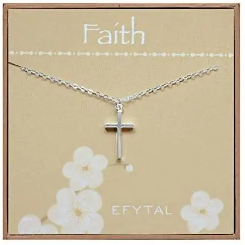 EFYTAL Small Cross Necklace for Women and Girls, Christian Gifts for Easter, First Communion, Confirmation, Baptism, Sterling Silver Dainty, Tiny Pendant Jewelry, Religious Gift for Catholic Birthday