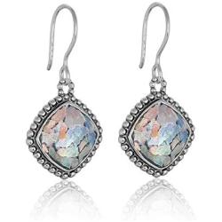 PZ Paz Creations Roman Glass Dangle Earrings For Women Girls | Sterling Silver Intricate Design | Hypoallergenic For Pierced Ears