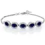 Gem Stone King 925 Sterling Silver Blue Sapphire Gemstone Birthstone Bracelet, 6.14 Ctw, Center Stones: 7X5MM, 7 Inch + 1.5 inch Extender