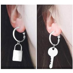 Asymmetric Key Lock Hoop Dangle Earrings Minimalist Geometric Big Circle Round Hook Drop Earring Women Fashion Ear Jewelry