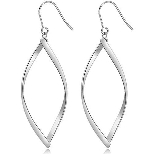 Stainless Steel Rhombic Wave Shaped Simple Plain Dangle Earrings