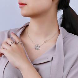 Sterling Silver Rose Necklace - Love Rose Decorated with Cubic Zirconia Two Tone Rose Flower Pendant Necklace for Women, Girls and Girlfriend ，Valentines Day Jewelry Gifts