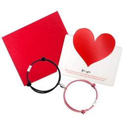 Leather Made Magnetic Couples Bracelets - Sweet Heart, Leather, Mutual Attraction Bracelets for Boyfriend Girlfriend Men Women Long Distance Him and Her