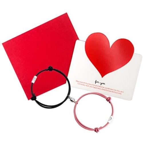 Leather Made Magnetic Couples Bracelets - Sweet Heart, Leather, Mutual Attraction Bracelets for Boyfriend Girlfriend Men Women Long Distance Him and Her