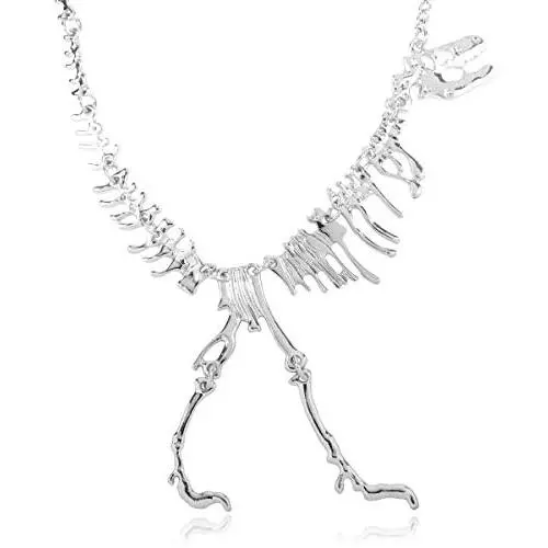 Goth Punk Vintage Costume Necklace - Heart, Cross, Moon & Star Choker, T-Rex Dinosaur Skeleton Statement Bib Unique Fun Novelty Gift