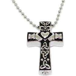 Lauren Annabelle Studio Cremation Jewelry Cross Celtic Claddagh Urn Stainless Steel Pendant Necklace for Men and Women Dad Mom