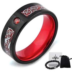 Gungneer Mens Stainless Steel Red Black Celtic Knot Ring Band Infinity Irish Love Protection Jewelry Accessories