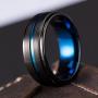 TUSEN JEWELRY Promise Rings 8mm Thin Blue Line Plated Tungsten Ring