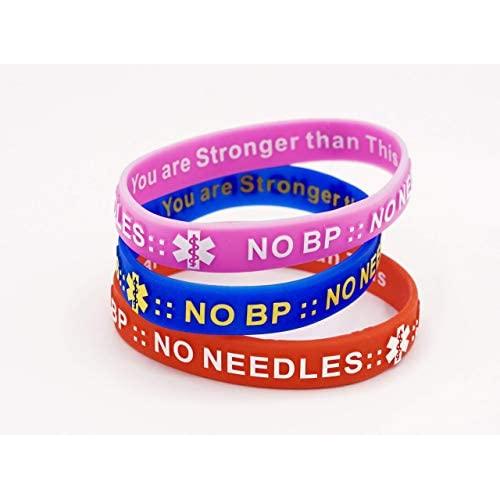 MandM NO BP, NO Needles for Dialysis, Lymphedema Arm Alert Silicone Bracelets, Wristbands