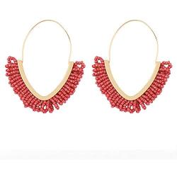 Wollet V-shaped Beaded Earrings Statement Beaded Drop Fringe Earrings, Boho Handmade Bead Tassel Earrings Jewelry Gift for Women Girls