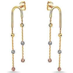 Pori Jewelers 14K Solid Tricolor Gold Diamond Cut Ball And Chain Dangle Earrings - Butterfly Backings - Yellow, White, And Rose Gold