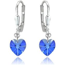Sterling Silver Dainty Heart Dangle Leverback Earrings Made with Swarovski Crystals