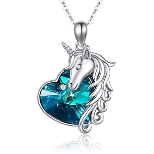 JUSTKIDSTOY Unicorn Necklace Jewelry 925 Sterling Silver Unicorn Pendant Necklace with Crystal Birthday Gifts for Women Girls