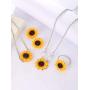 Chuangdi 5 Pieces Totally Sunflower Shape Necklace Drop Petal Pendant Necklace with Faux Pearl, Sunflower Bracelet Earrings Ring for Women Jewelry Accessories