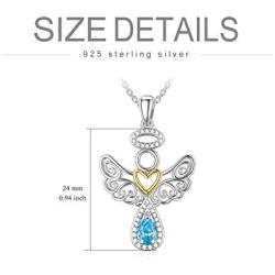 RMREWY Guardian Angel Necklace 925 Sterling Silver Angel with Heart Pendant Necklace Celtic Knot Angel Wing Jewelry Gifts for Women Girlfriend
