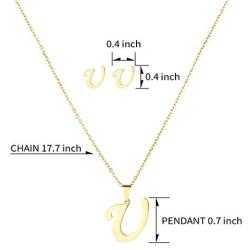 morniface Dainty Initial Necklace Letters A to Z 26 Alphabet Pendant Necklace， Initial Stud Earrings Personalized Necklace for Women Jewelry