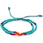 Native American Inspired Tribal Seed Bead Bracelet Gold Beaded Macramé Bracelet Multi Strand String Bracelet Multicolored Layered Stackable 3 PC Pull Tie Jewelry Set