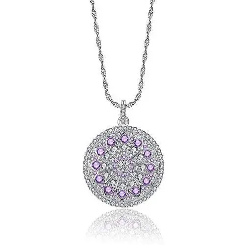 Almusen Purple Cubic Zirconia Necklace for Women Jewelry Geometric Lotus Necklace Pendant Gift Womens Jewelry Girl/Anniversary/Birthday Gift/Opening Ceremony