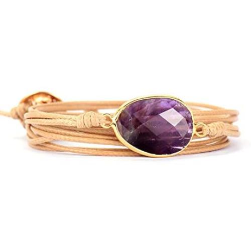 SUKIBOHO Art Natural Gemstone Wax Cord Wrap Bracelet Handmade