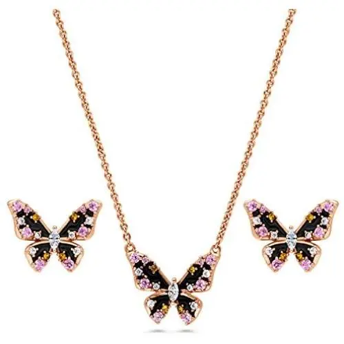 BERRICLE Rose Gold Flashed Sterling Silver Enamel Cubic Zirconia CZ Butterfly Fashion Necklace and Earrings Set