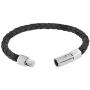Sabrina Silver Stainless Steel Leather Bracelet Black for Men & Women 5/16 inch Wide, Sizes 6.5-8 inch