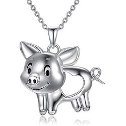 WINNICACA S925 Sterling Silver Cute Animal Necklace Birthday Jewelry Gifts for Pig/Mouse/Cow/Flamingo Lovers