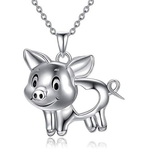 WINNICACA S925 Sterling Silver Cute Animal Necklace Birthday Jewelry Gifts for Pig/Mouse/Cow/Flamingo Lovers