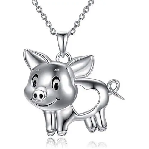 WINNICACA S925 Sterling Silver Cute Animal Necklace Birthday Jewelry Gifts for Pig/Mouse/Cow/Flamingo Lovers WINNICACA S925 Sterling Silver Cute Animal Necklace Birthday Jewelry Gifts for Pig/Mouse/Cow/Flamingo Lovers
