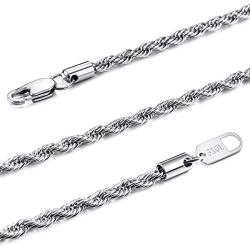 MOWOM Silver Gold Black Color Cuban Link Chain Necklace Water Resistant Mens Stainless Steel Necklace for Women Boys Kids Rope Necklace Chain with Gift Bag