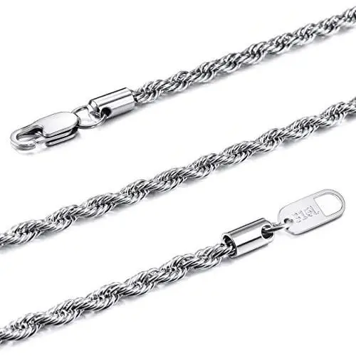 MOWOM Silver Gold Black Color Cuban Link Chain Necklace Water Resistant Mens Stainless Steel Necklace for Women Boys Kids Rope Necklace Chain with Gift Bag MOWOM Silver Gold Black Color Cuban Link Chain Necklace Water Resistant Mens Stainless Steel Necklace for Women Boys Kids Rope Necklace Chain with Gift Bag