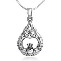 SUVANI Sterling Silver 20 mm Celtic Knot Claddagh Friendship Endless Love Symbol Pendant Necklace 18