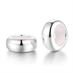SPARKL 925 Sterling Silver 2pcs Spacer Charms Plain Stopper Beads for for Pandora Bracelets (White)