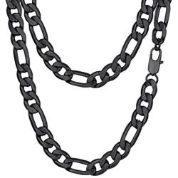 PROSTEEL 316L Stainless Steel Figaro Chain Necklace for Men/Women, Black/18K Real Gold Plated, 4mm to 13mm, 14inch to 30inch, Come Gift Box