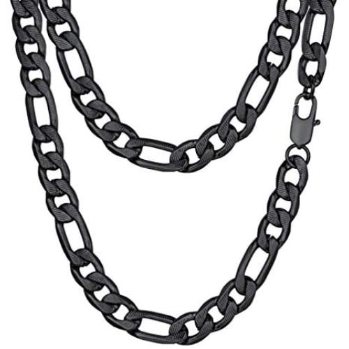 PROSTEEL 316L Stainless Steel Figaro Chain Necklace for Men/Women, Black/18K Real Gold Plated, 4mm to 13mm, 14inch to 30inch, Come Gift Box