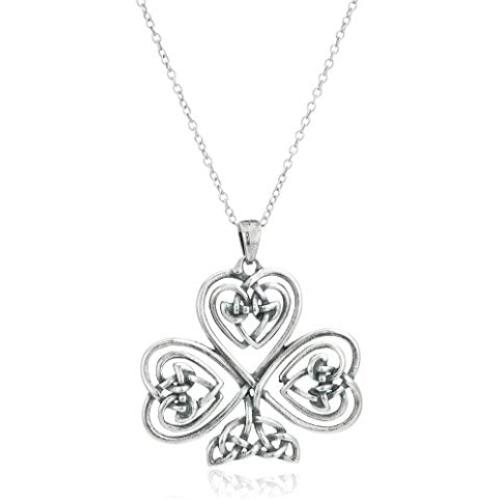 Oxidized 925 Sterling Silver Celtic Knot Cross, Shamrock Clover, Tinity Heart, Turtle, Angel and Mom Pendant Necklace, 18''