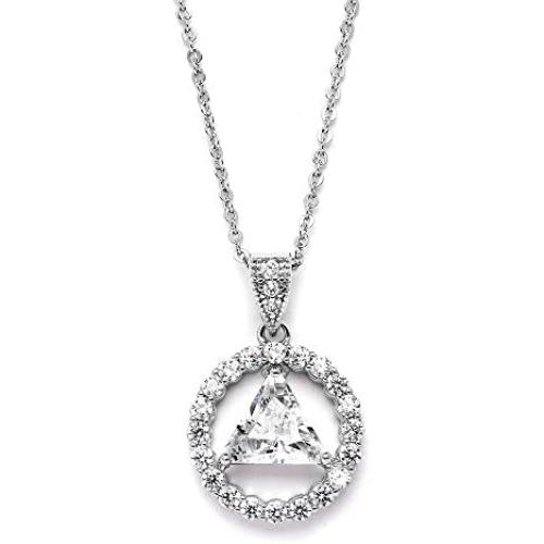 Mariell AA Recovery Symbol Cubic Zirconia Silver Rhodium Necklace Celebrate Alcoholics Anonymous Sobriety