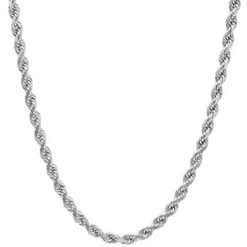 NYC Sterling Unisex Sterling Silver 5MM Diamond-Cut Rope Chain Necklace