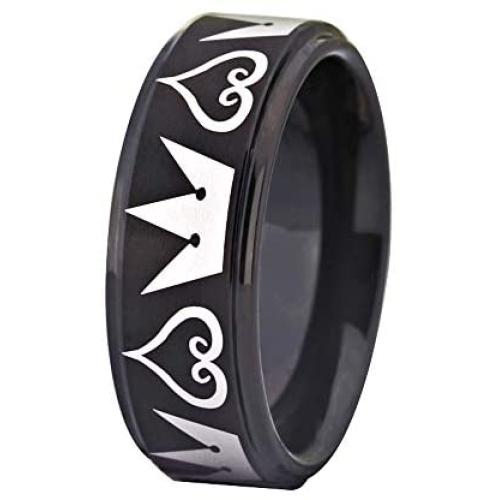 Cosplay Jewelry 8mm Black Step Kingdom Hearts & Crowns Design Ring Wedding Ring Engagement Ring-Free Inside Engraving