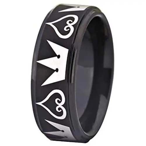 Cosplay Jewelry 8mm Black Step Kingdom Hearts & Crowns Design Ring Wedding Ring Engagement Ring-Free Inside Engraving