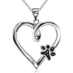 YFN Sterling Silver Paw Print Heart Pendant Necklace Dog Memorial Gifts for Dog Mom Dog Lover (Heart and Paw Print)