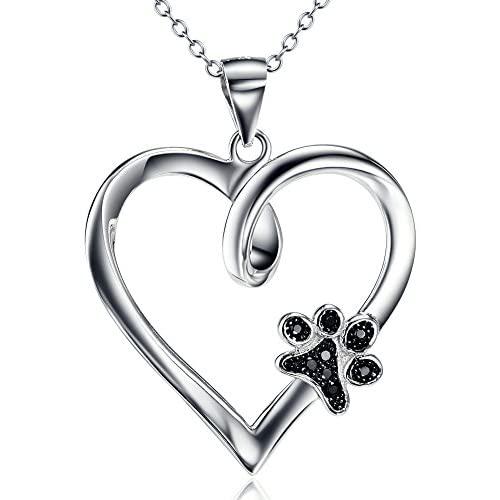 YFN Sterling Silver Paw Print Heart Pendant Necklace Dog Memorial Gifts for Dog Mom Dog Lover (Heart and Paw Print)