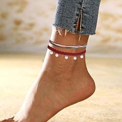 Boho String Ankle Bracelets for Women Adjustable Waterproof Rope Braided Coin Anklets Summer Beach Foot Jewelry Gifts