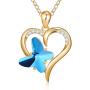 Heart Butterfly Necklaces for Women, Crystal Blue Butterfly Pendant Necklace Butterfly Jewelry Gifts, Dainty 14K Gold/Silver/Rose Gold Plated Heart Butterfly Charm Necklaces for Women