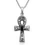 Eternal Life .925 Sterling Silver Egyptian Ankh Simulated Black Onyx Inlay Pendant Necklace