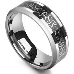 King Will Classic 6mm/8mm Tungsten Carbide Ring Wedding Band for Men Inlay Celtic Knot Engagement Ring Comfort Fit 6
