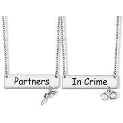 G-Ahora Partners in Crime Necklace for 2 Best Friend Necklaces Friendship Jewelry（NL-in Crime）