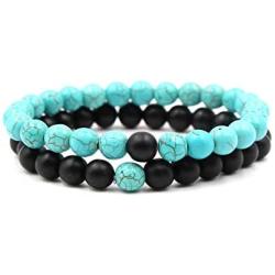 SBI Jewelry Turquoise Stretch Bracelets for Men Women Vintage Beads Bracelet Gift for Friendship Couple Birthday 2PC