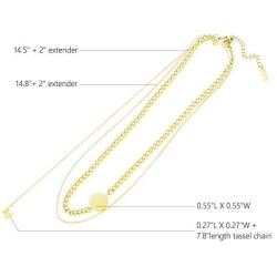 Jertom 14K Gold Plated Double Layered Pendants Necklace, Fashion Jewelry for Women Girls