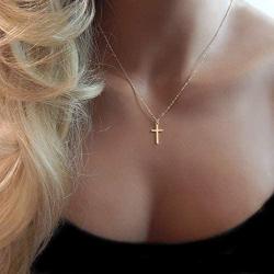 Befettly Tiny Cross Necklace, Women 14k Gold Filled Polished Faith Necklace Dainty Circle Pendant Necklace Crucifix Cute Heart Necklace